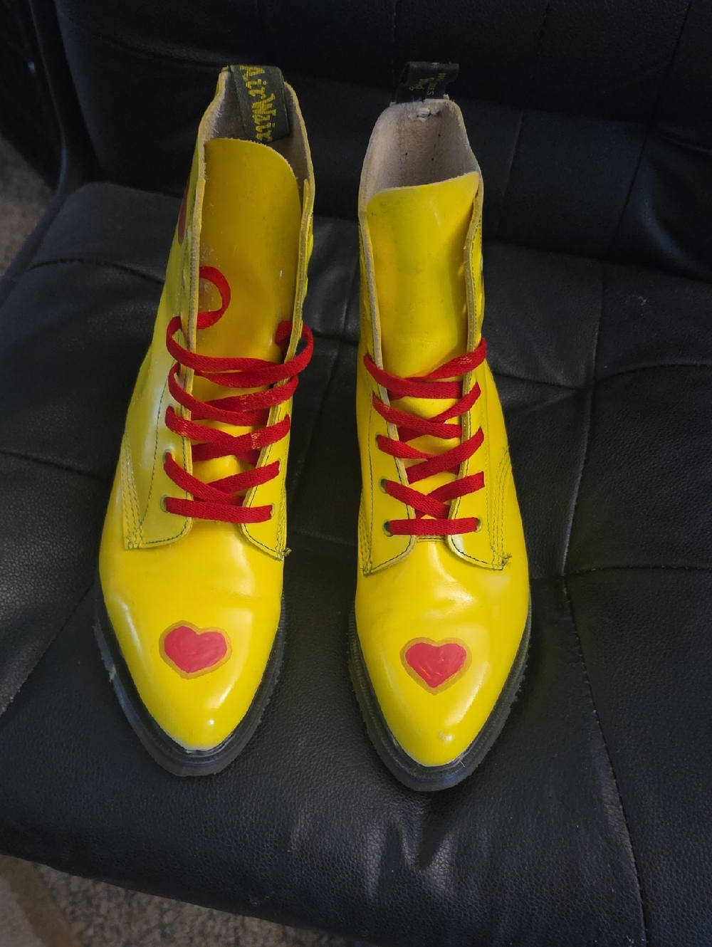 Dr. Martens Yellow Lace-Up Boots with Red Heart Accents